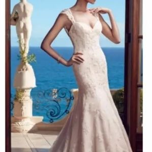 Casablanca mermaid white beaded lace wedding gown